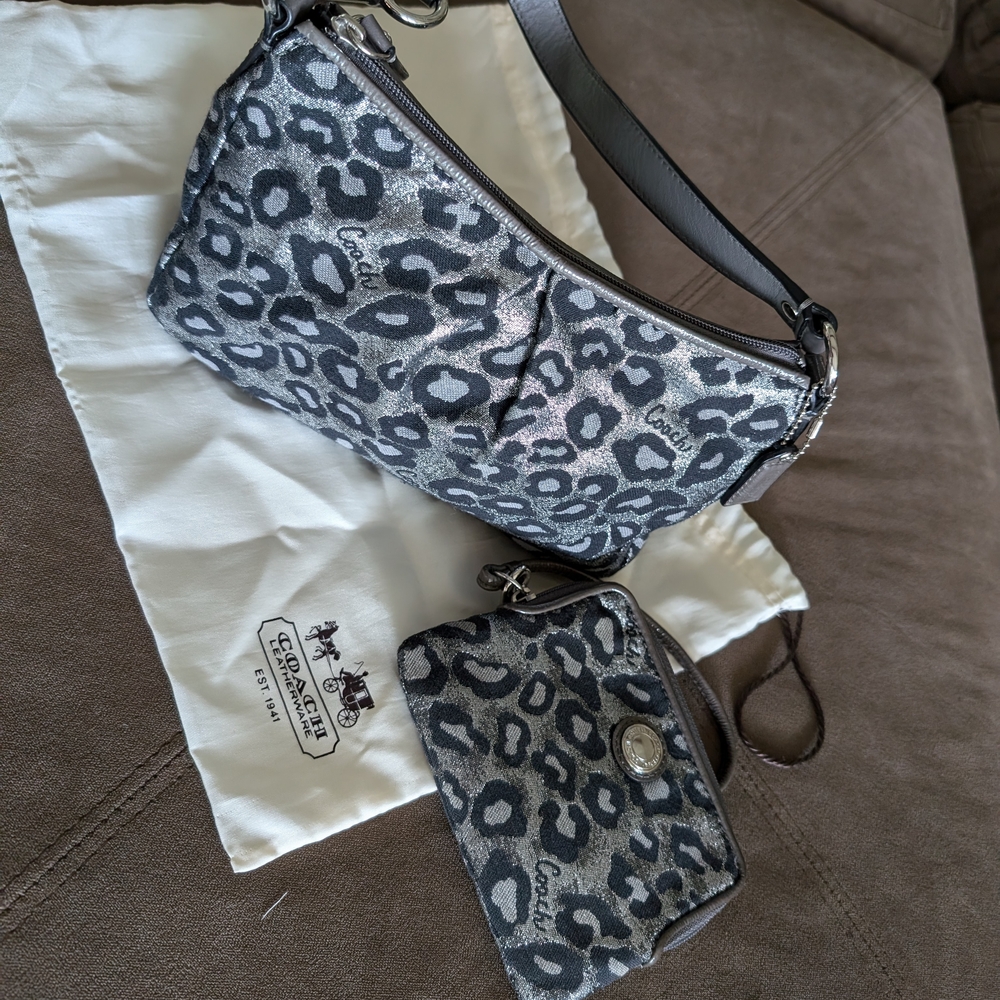 Coach Black and Gray Leopard Print Shoulder Bag